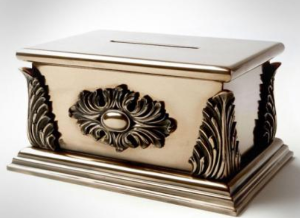 Ornate box with carved leaf corners in bronze-silver finish