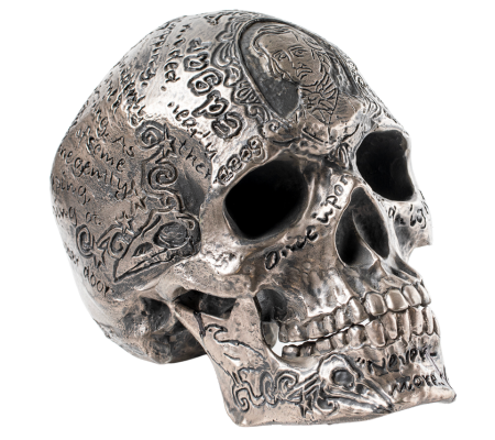 Engraved skull with a silver finish